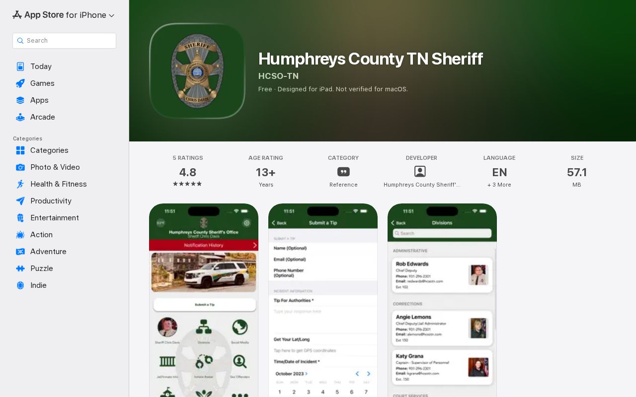 Humphreys County arrest history sheriff iOS app