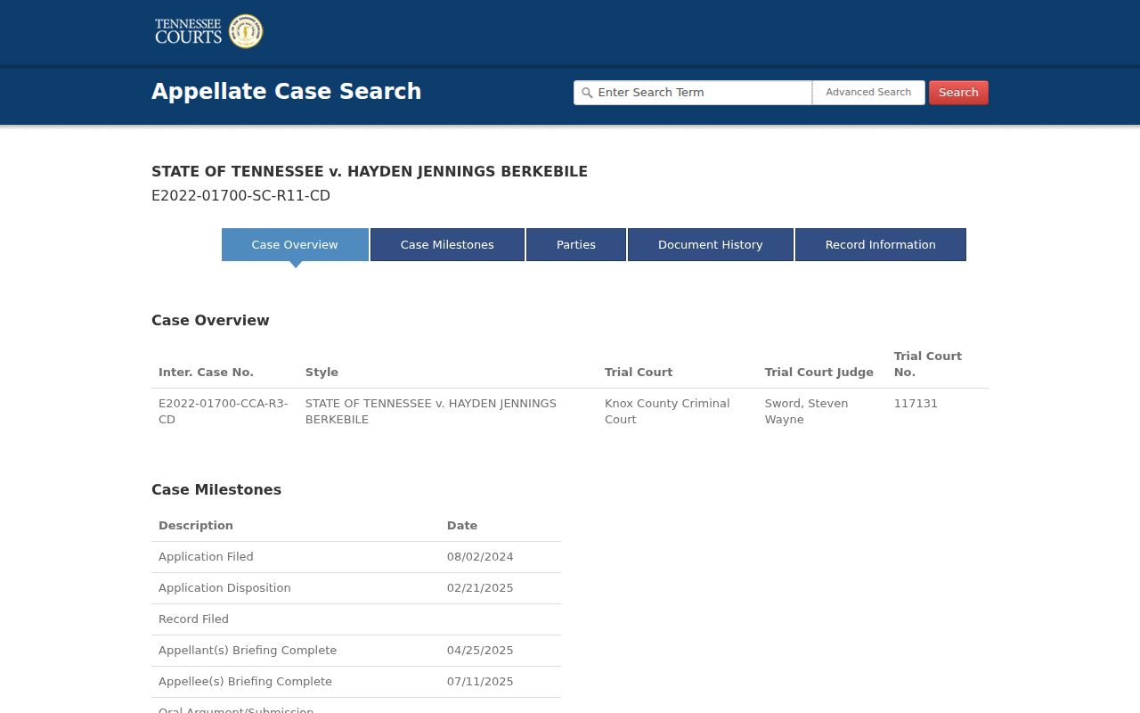 Humphreys County criminal court appellate case detail fields