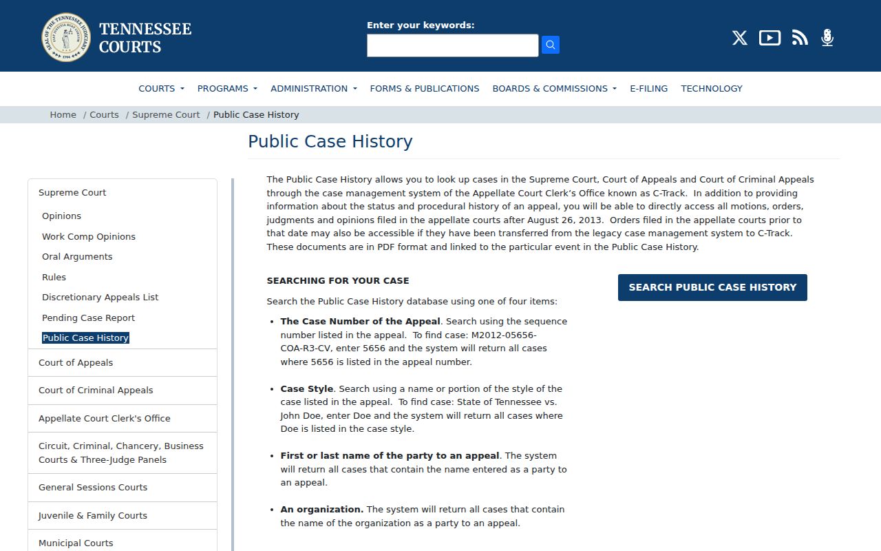 Humphreys County criminal court appellate case search instructions
