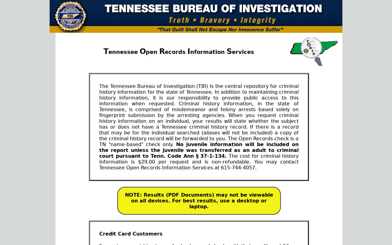 Humphreys County criminal history TORIS entry screen