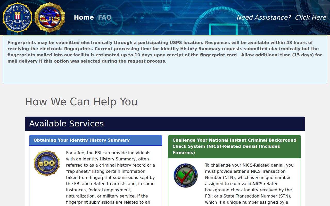 Humphreys County criminal history FBI self-review portal