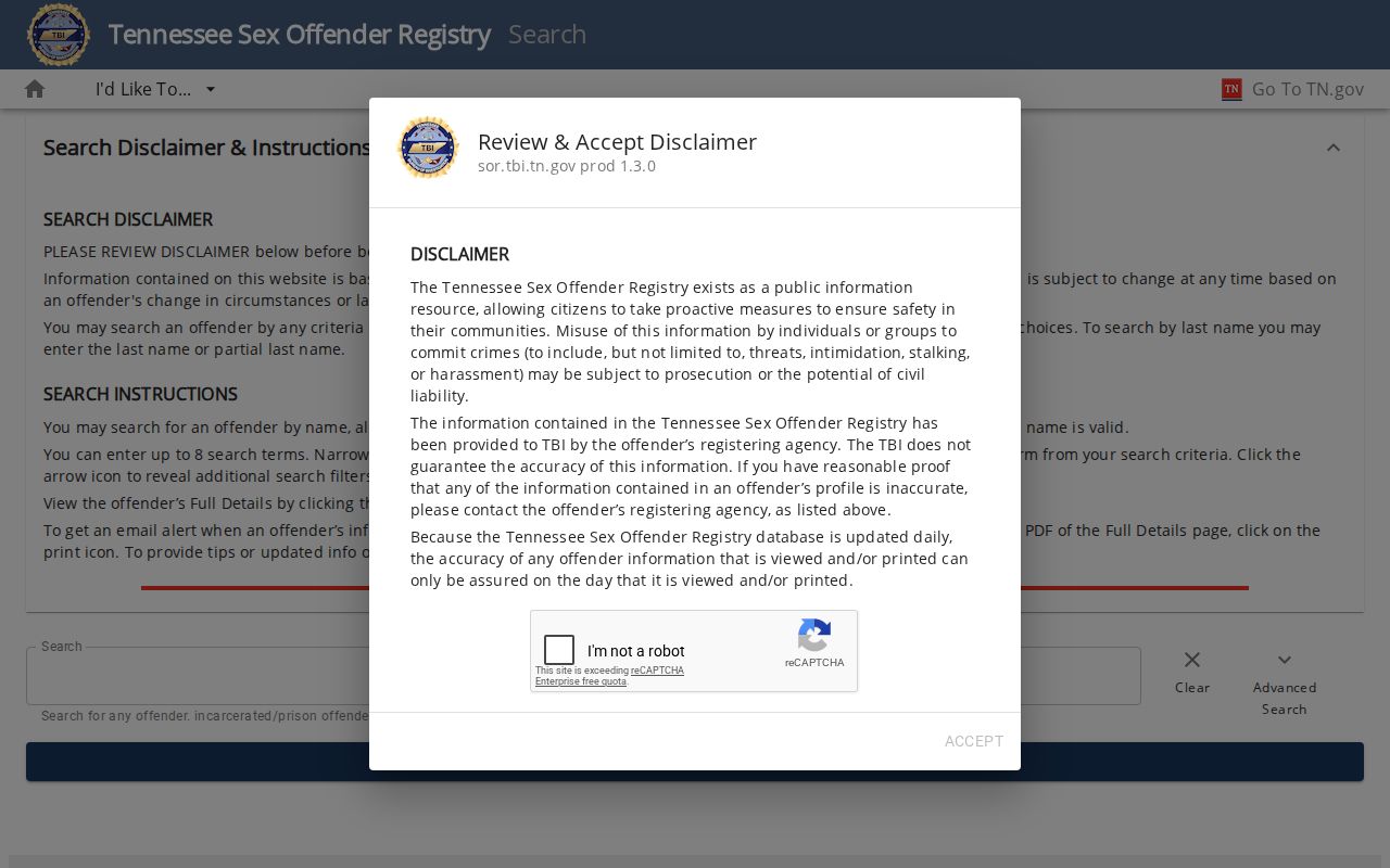 Humphreys County sex offender registry search fields