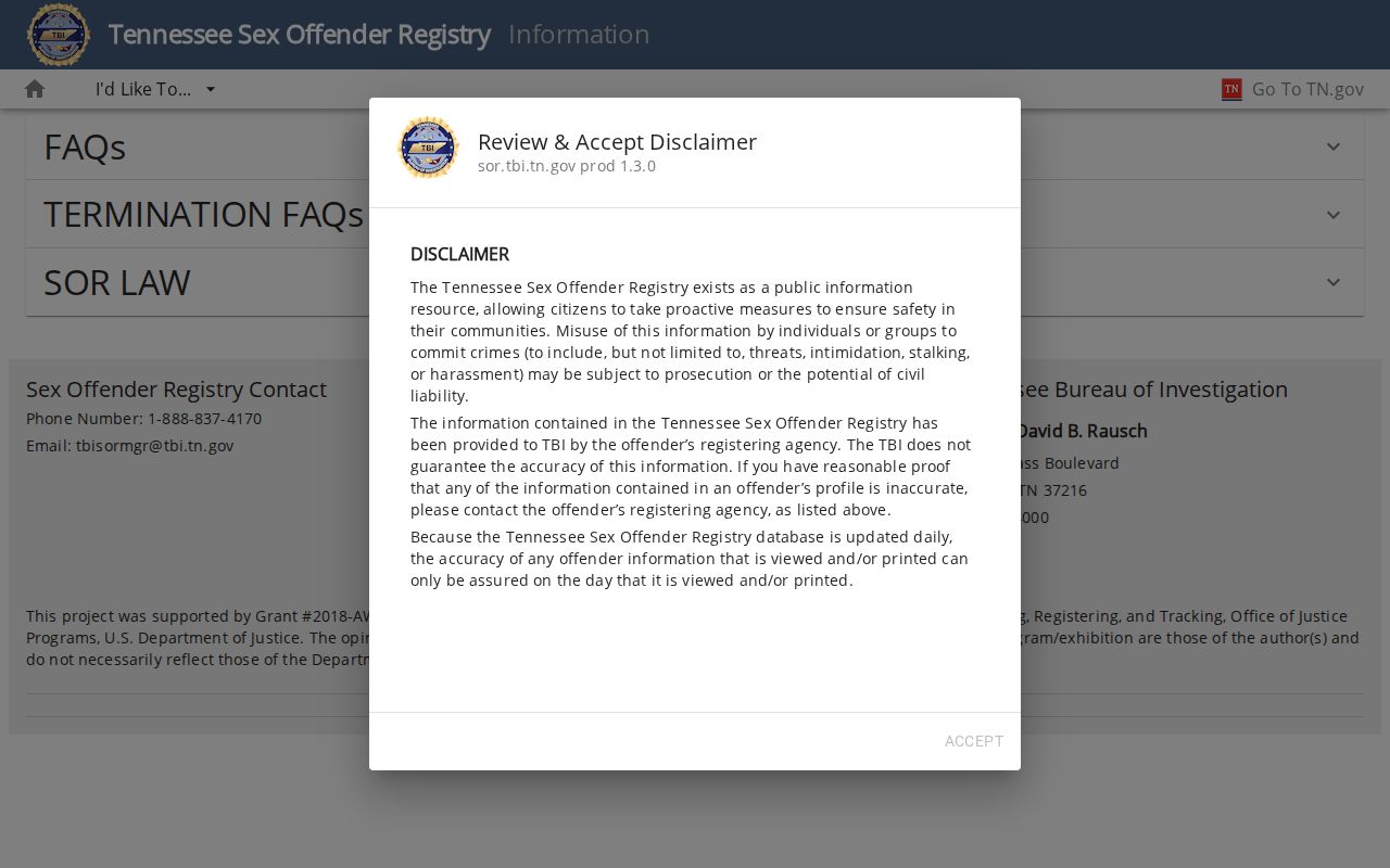 Humphreys County sex offender registry information from TBI