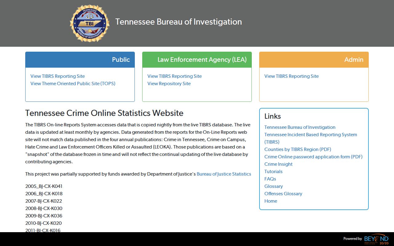 TBI CrimeInsight dashboard used to review McEwen Police historical statistics