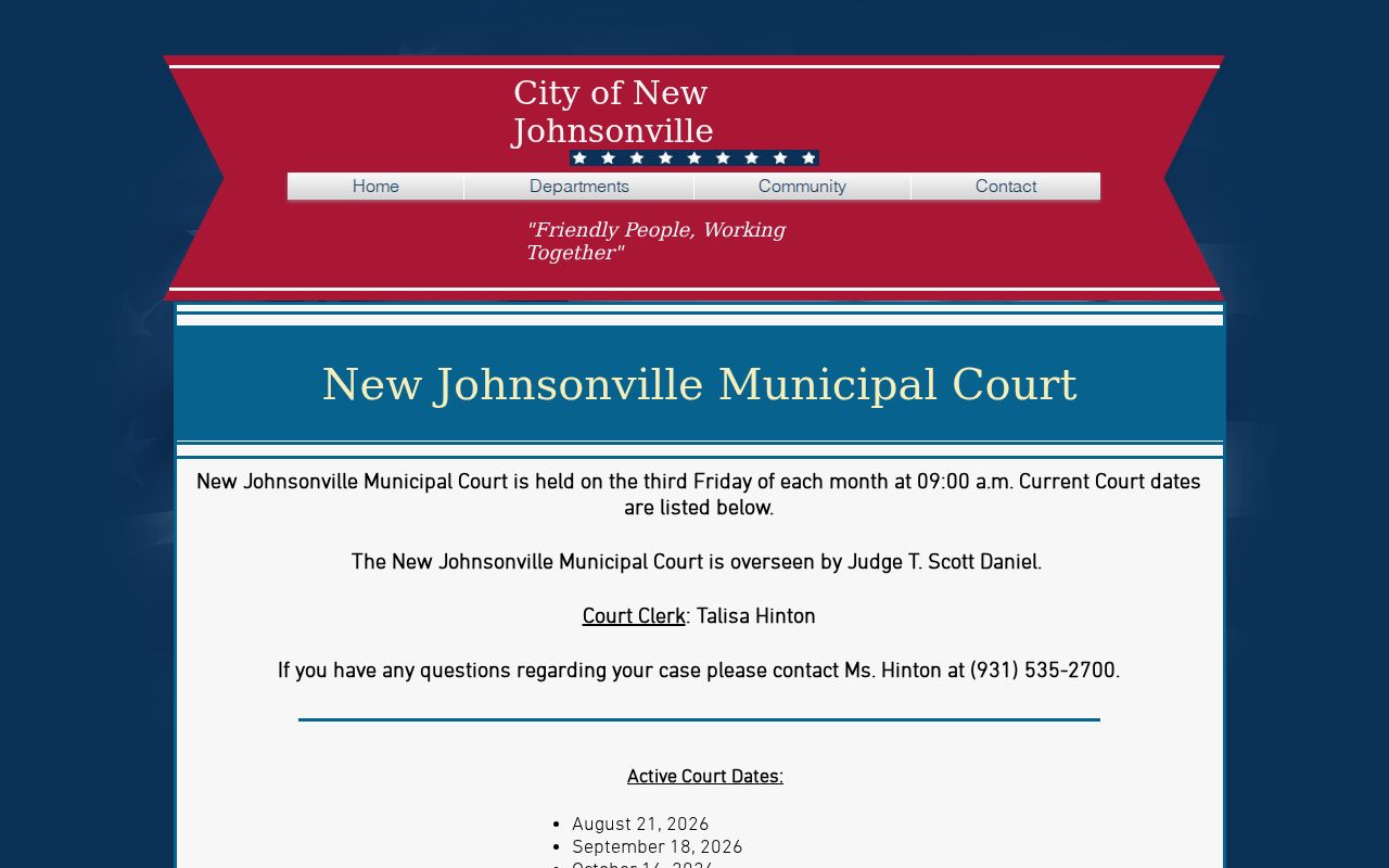 Official New Johnsonville Municipal Court page with court schedule and contact details